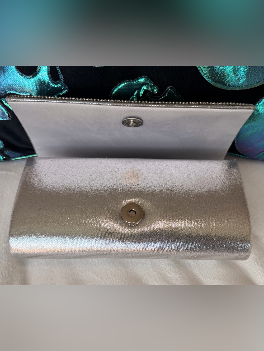 Vintage Gunne Sax by Jessica McClintock Silver Metallic Evening Clutch - Picture 3 of 4